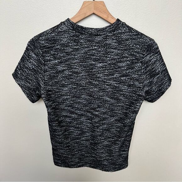 Free People Stretch Knit Textured Top Black Grey Hannah Tweed Short Sleeve Shirt - Picture 8 of 9